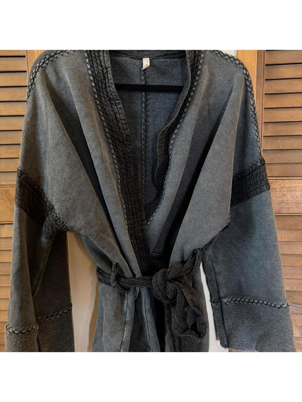 FP Movement blue/dark grey unique kimono robe w/ tie waist